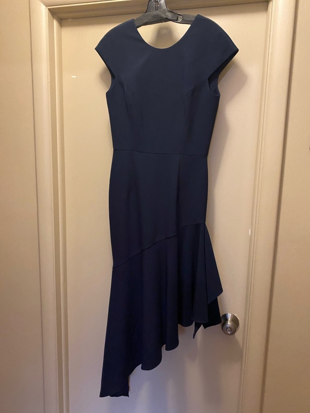 Milly Navy Asymmetrical Hem Cap-Sleeve Dress